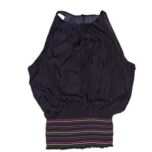 Do+Be Blouse Black with Elastic Multi Colored Waistband Size Medium NWT